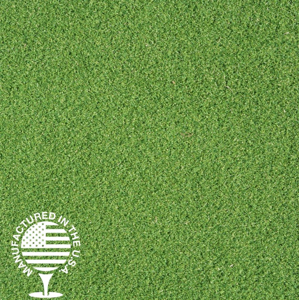 Close-up of premium green artificial grass putting turf, manufactured in the USA, featuring a smooth, consistent surface ideal for backyard putting greens and golf practice areas by Southwest Greens.